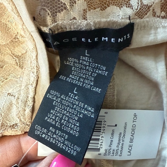 Grace Elements NWT Lace Beaded Top Tan Women’s Size Large - Picture 5 of 6